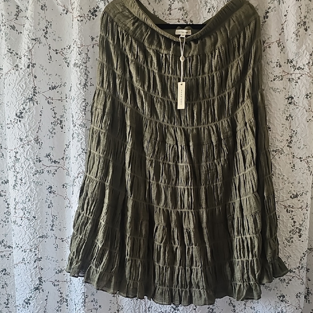 Max Studio Olive Green Textured Crinkled Maxi Skirt XL NEW